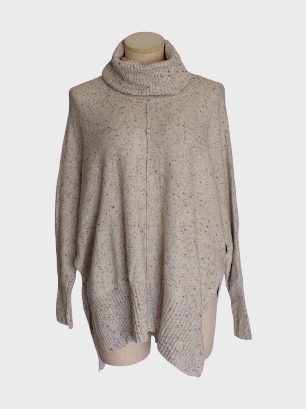 Kaisley Speckled Turtleneck Oversized Poncho Sweater